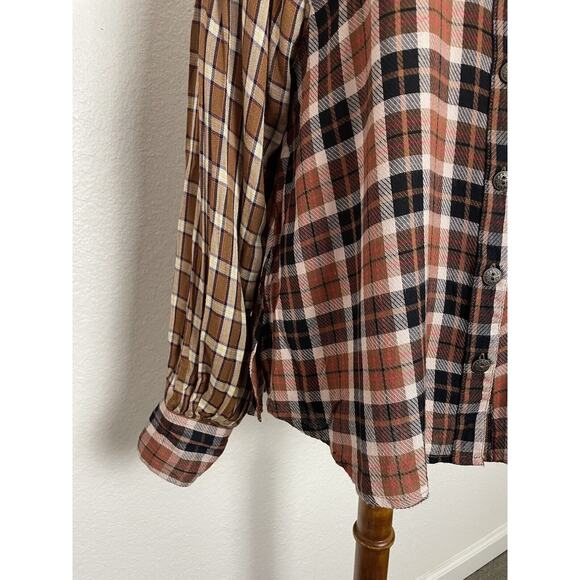 Free People Button Down Shirt Plaid Embroidered Sequin FLAW - Picture 4 of 13